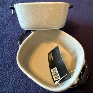 2 Robert Stanley Black & Gray Speckled Square Ramekin Oven Dish with Handles set